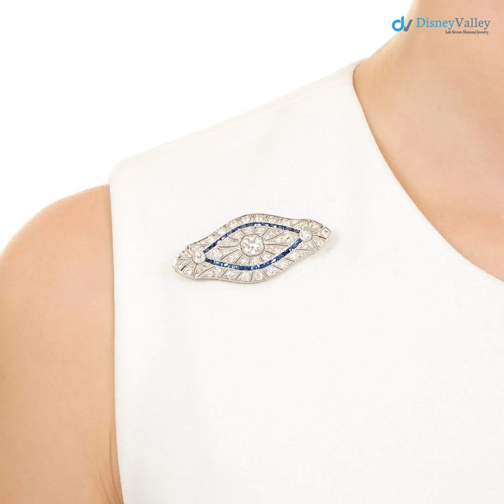 Art Deco Edwardian Diamond and Sapphire Pierced Brooch