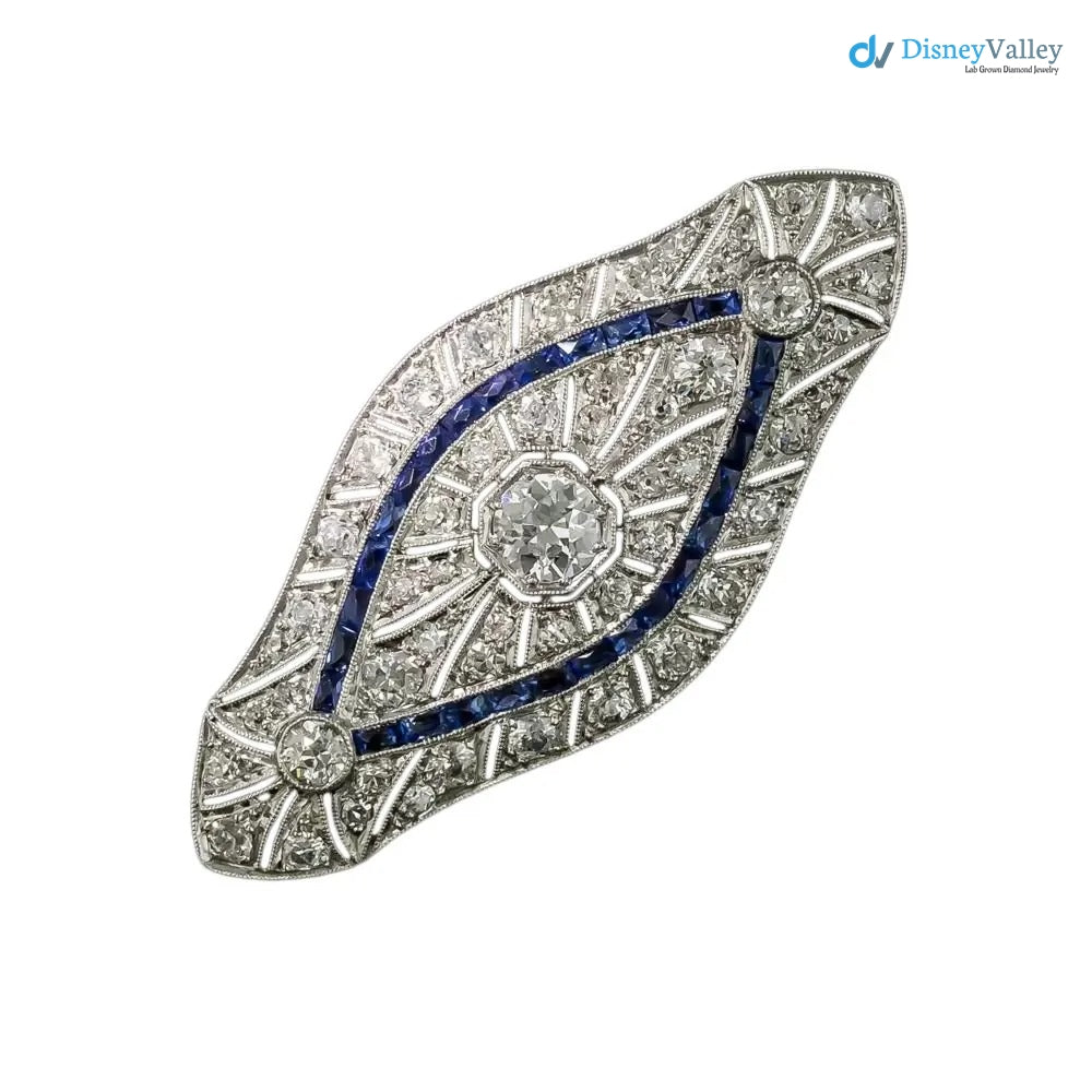 Art Deco Edwardian Diamond and Sapphire Pierced Brooch
