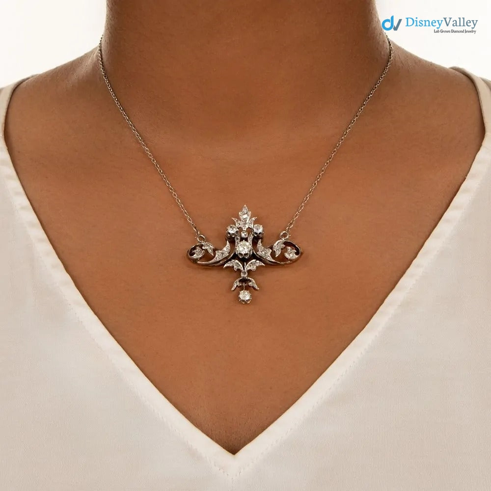 French Belle European cut Diamond Scroll Necklace/Brooch