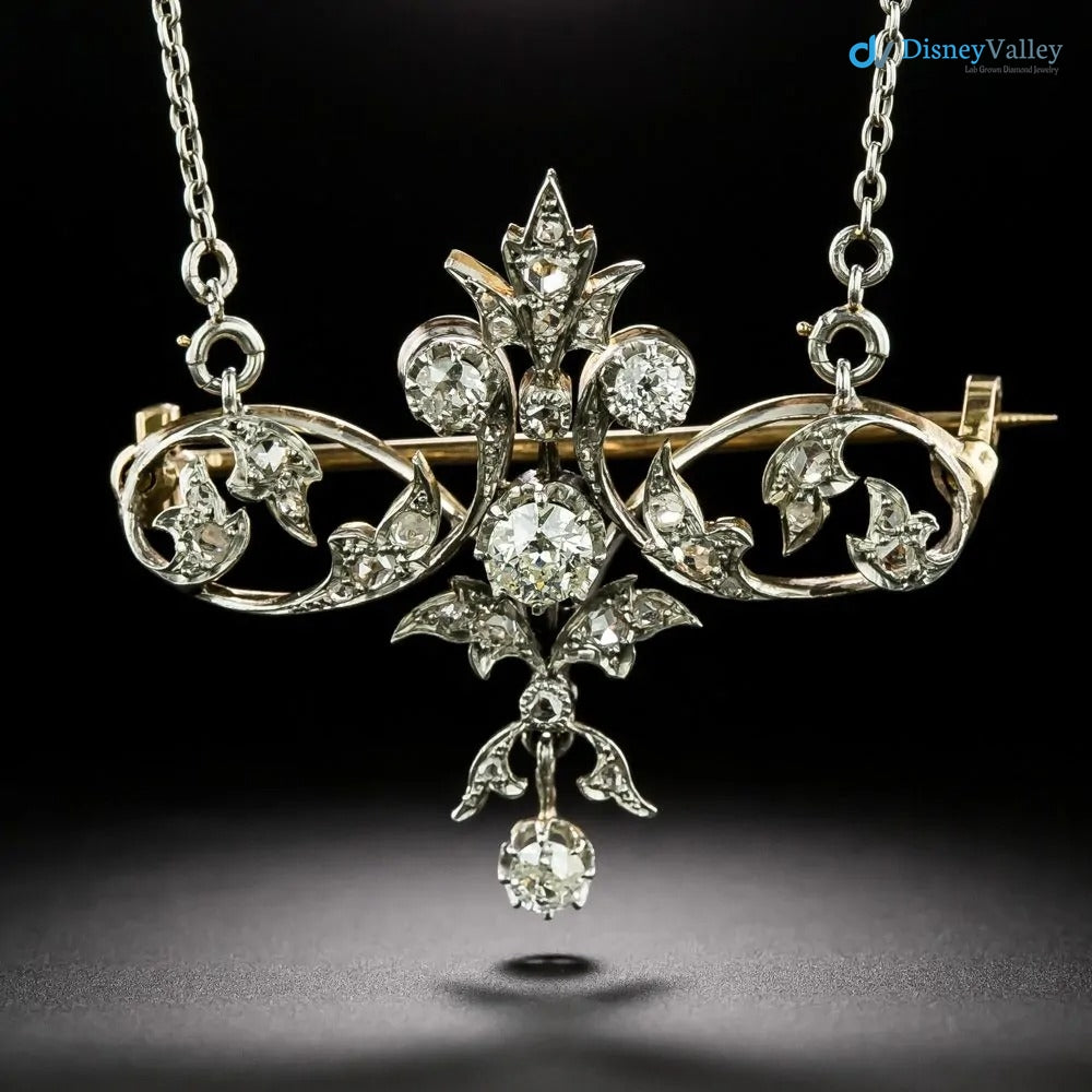 French Belle European cut Diamond Scroll Necklace/Brooch Main image