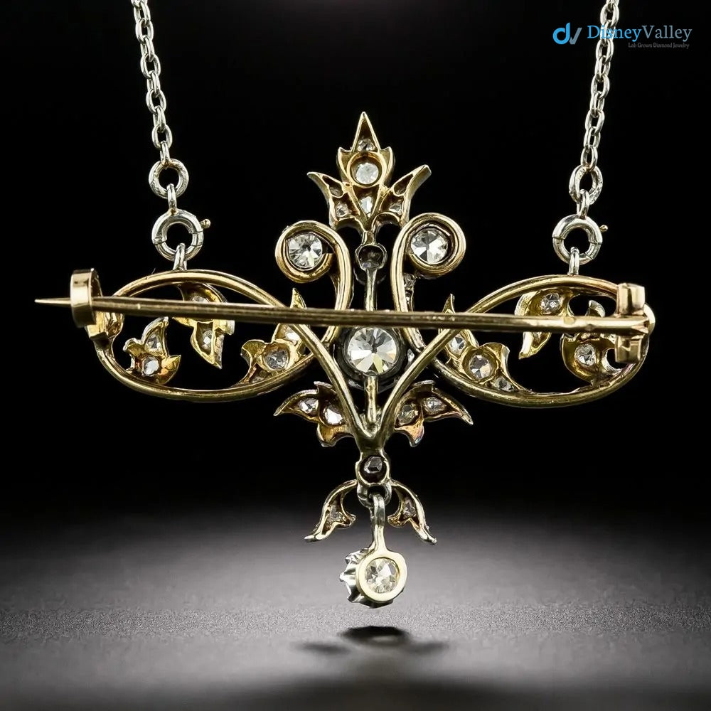 French Belle European cut Diamond Scroll Necklace/Brooch