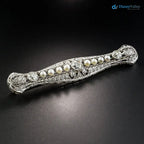 Art Deco Diamond and Pearl Filigree Bar Pin silver brooch