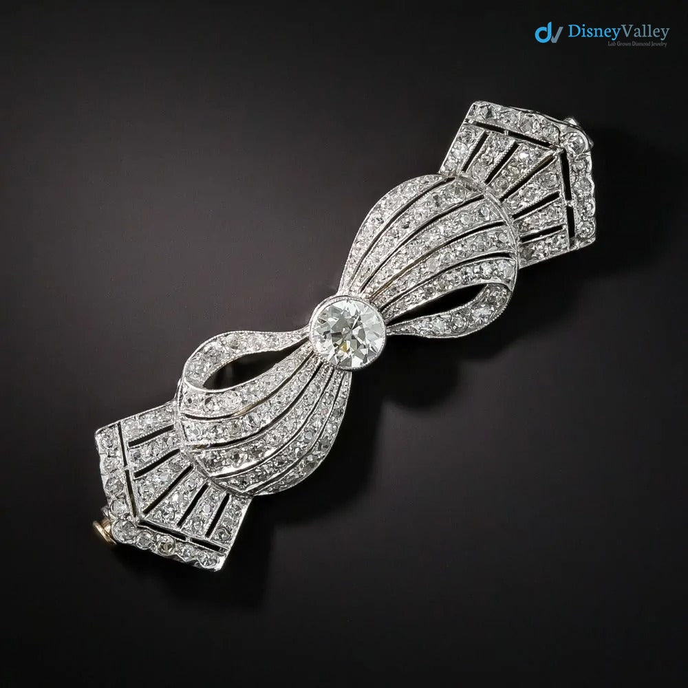 Late Edwardian/Art Deco shining European-cut Diamond Bow Brooch