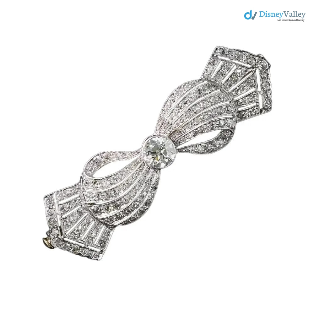 Late Edwardian/Art Deco shining European-cut Diamond Bow Brooch