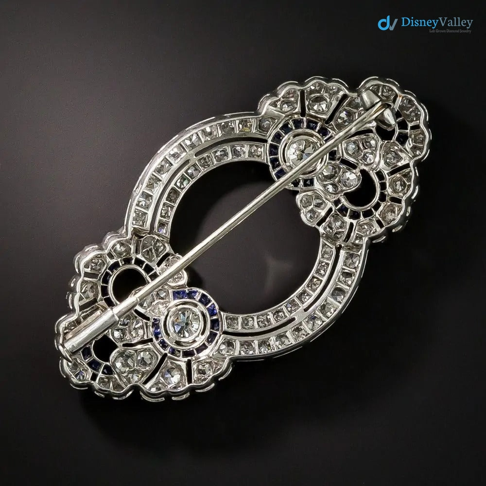 French Art Deco Diamond and Sapphire* Floral Circles Brooch