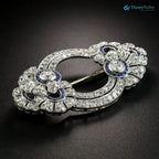 French Art Deco Diamond and Sapphire* Floral Circles Brooch