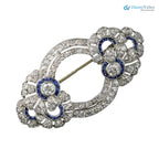 French Art Deco Diamond and Sapphire* Floral Circles Brooch