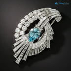 Mid-Century 6 Carat Total Weight Diamond and Aquamarine Spray Brooch