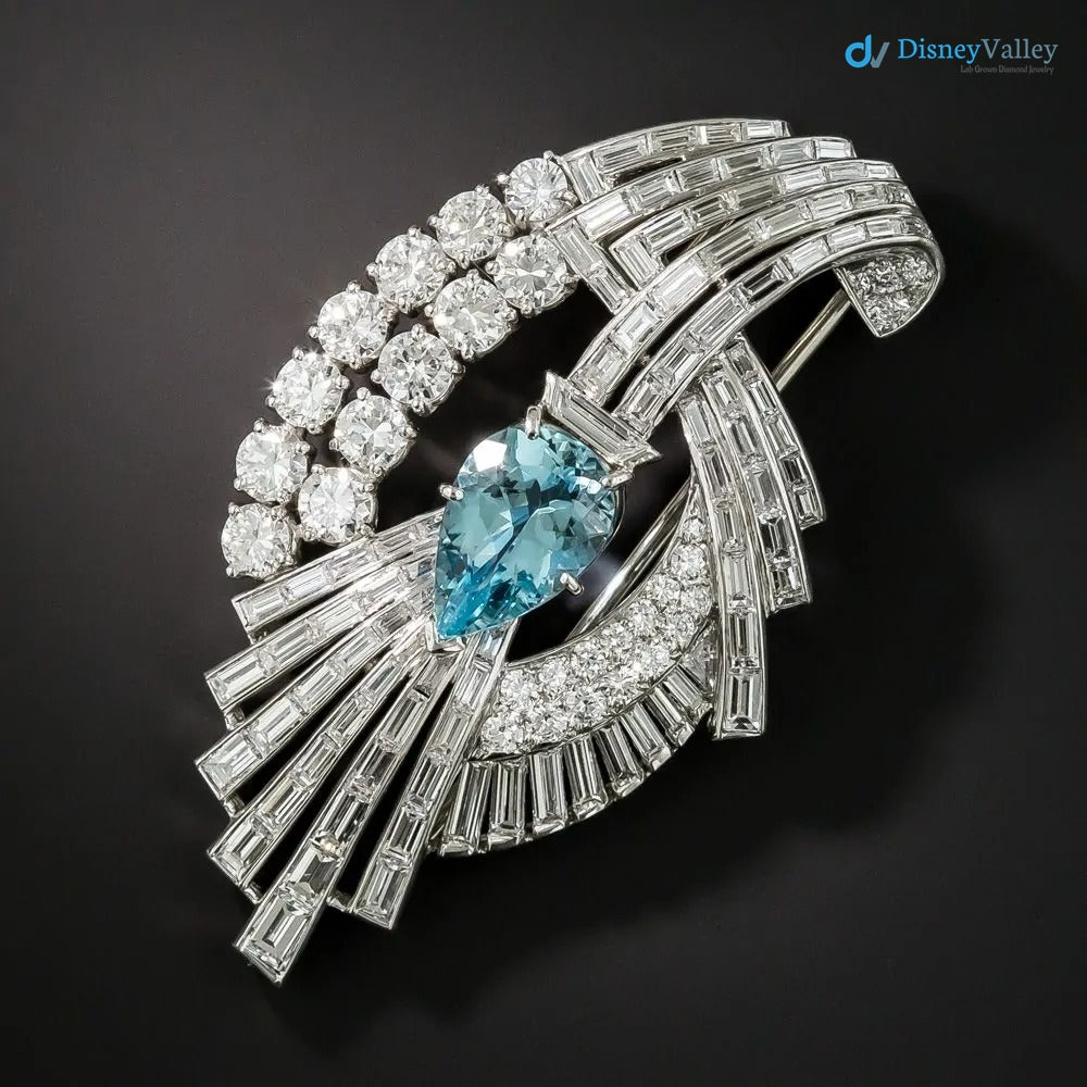 Mid-Century 6 Carat Total Weight Diamond and Aquamarine Spray Brooch