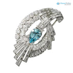 Mid-Century 6 Carat Total Weight Diamond and Aquamarine Spray Brooch