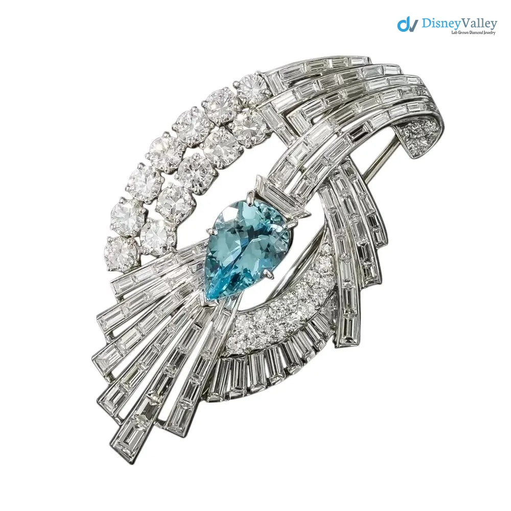 Mid-Century 6 Carat Total Weight Diamond and Aquamarine Spray Brooch