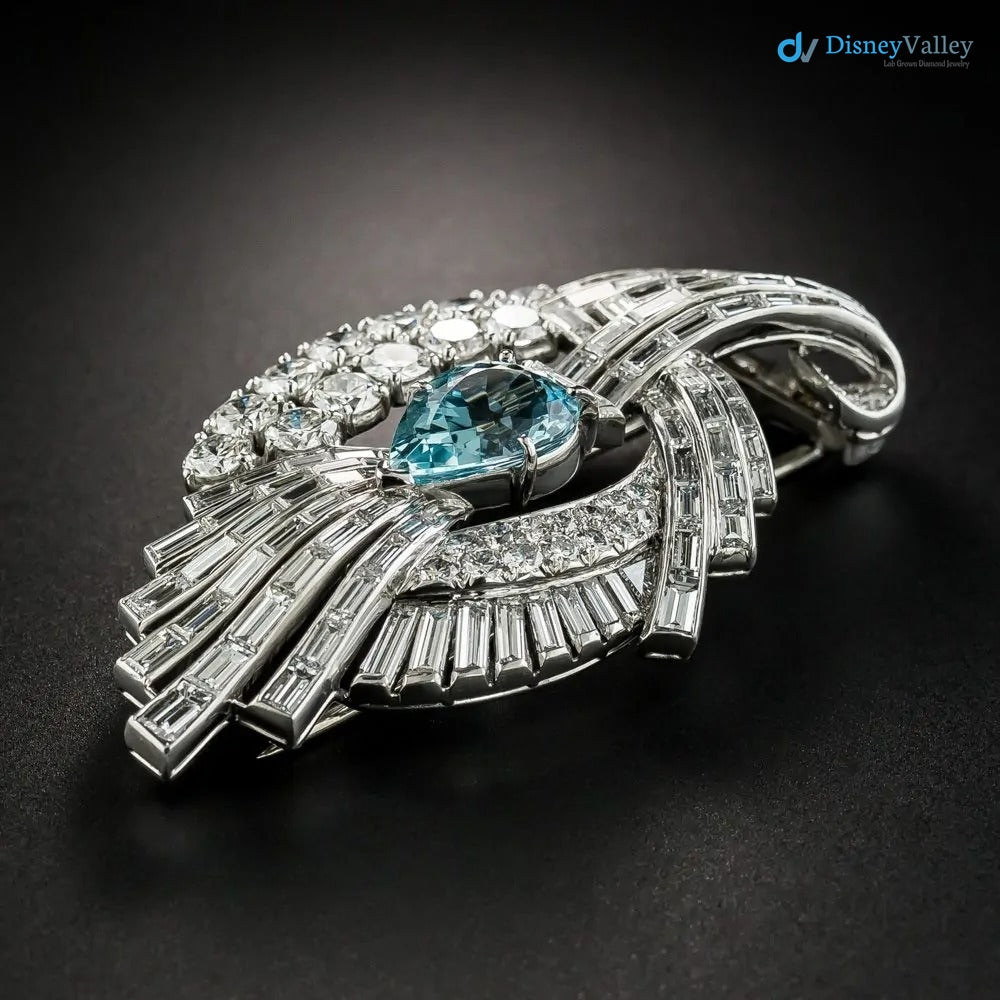 Mid-Century 6 Carat Total Weight Diamond and Aquamarine Spray Brooch