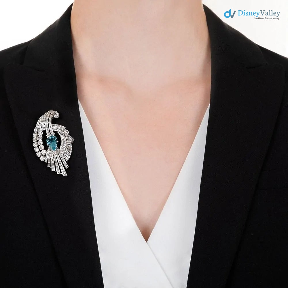 Mid-Century 6 Carat Total Weight Diamond and Aquamarine Spray Brooch Secondary image