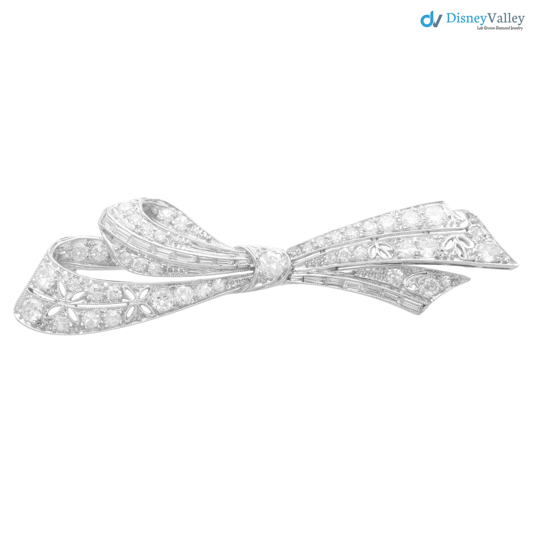 Antique 1.89Ct Diamond and 925 sterling silver Bow Brooch