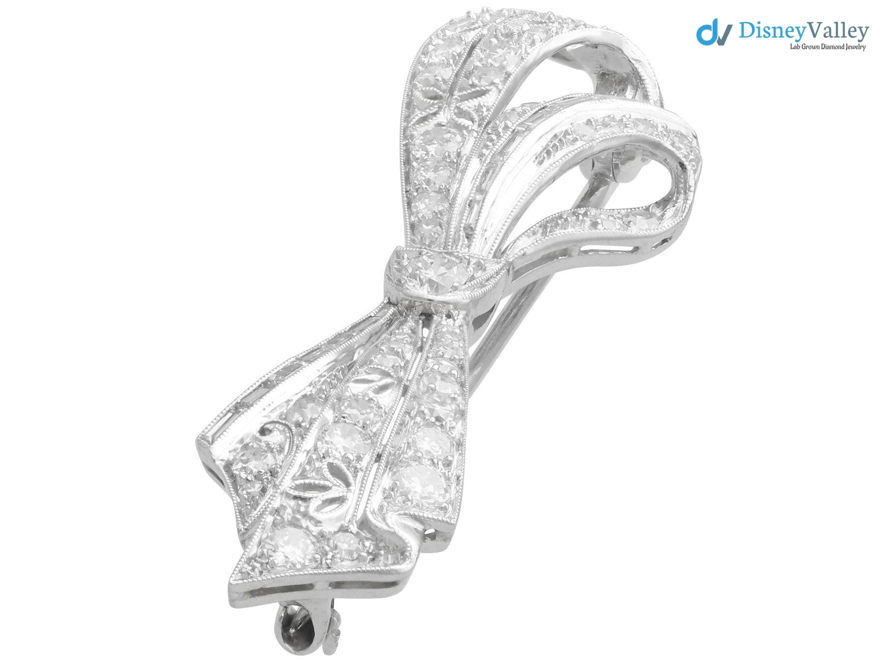Antique 1.89Ct Diamond and 925 sterling silver Bow Brooch