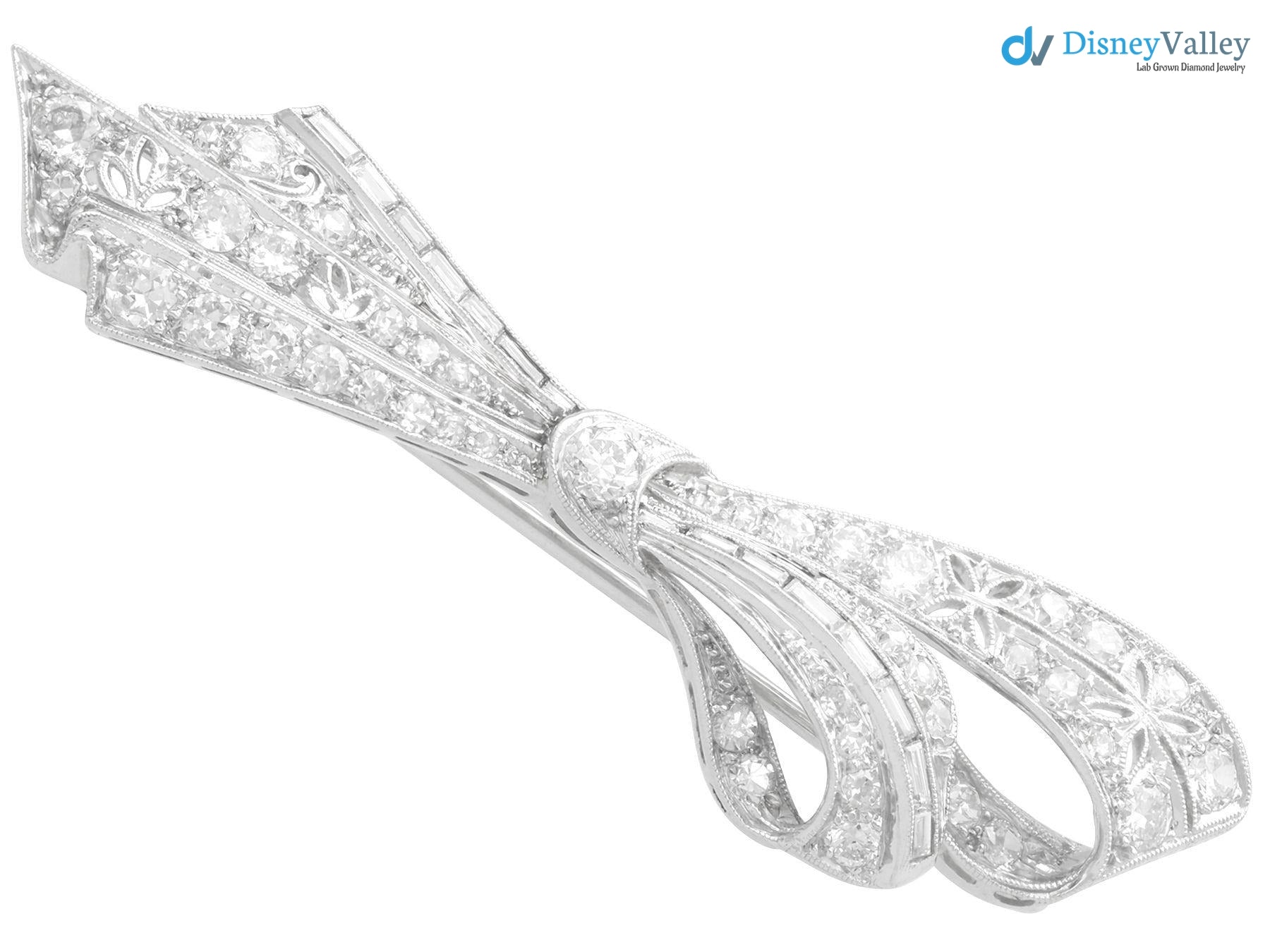 Antique 1.89Ct Diamond and 925 sterling silver Bow Brooch