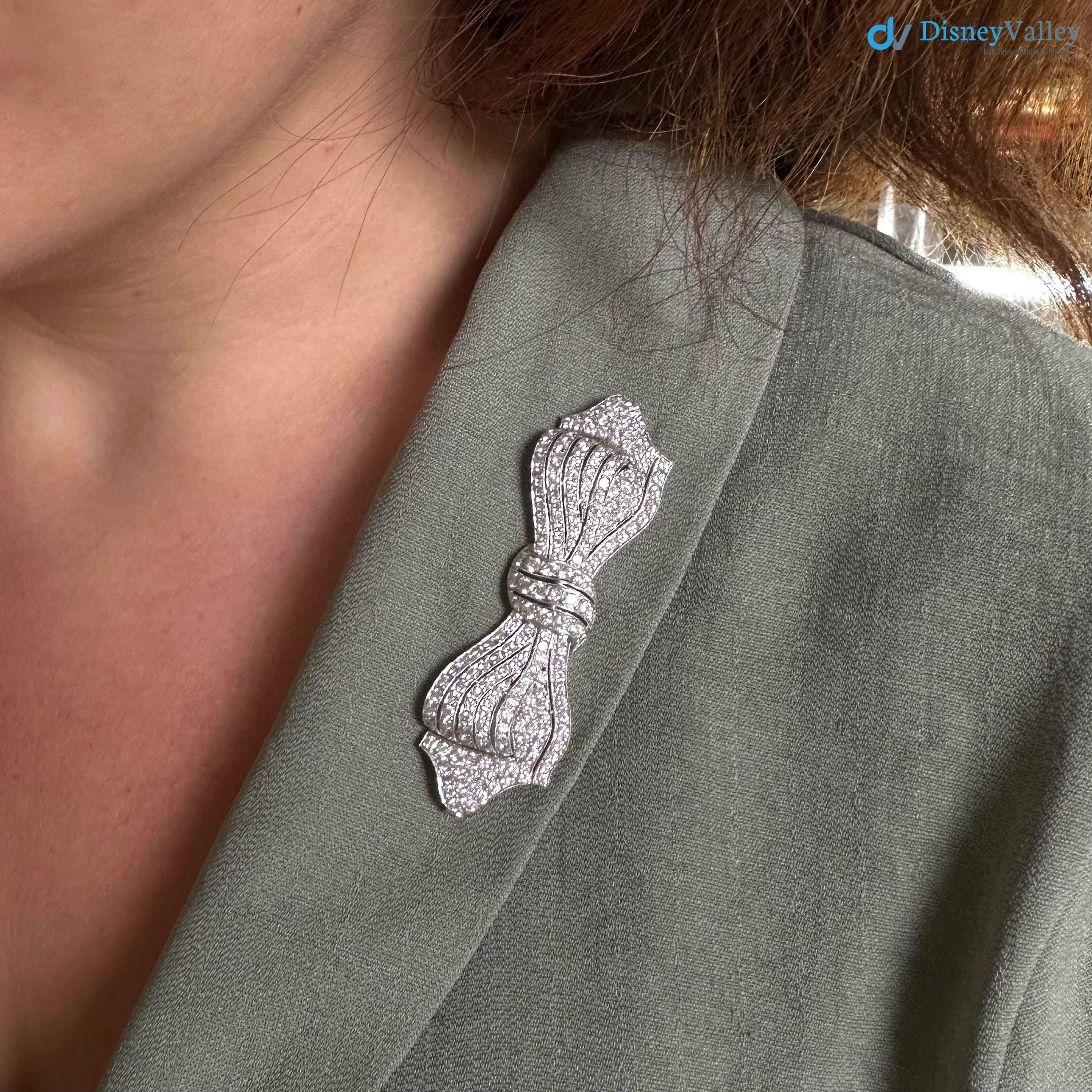 Antique Diamond and 925 sterling silver Bow Brooch