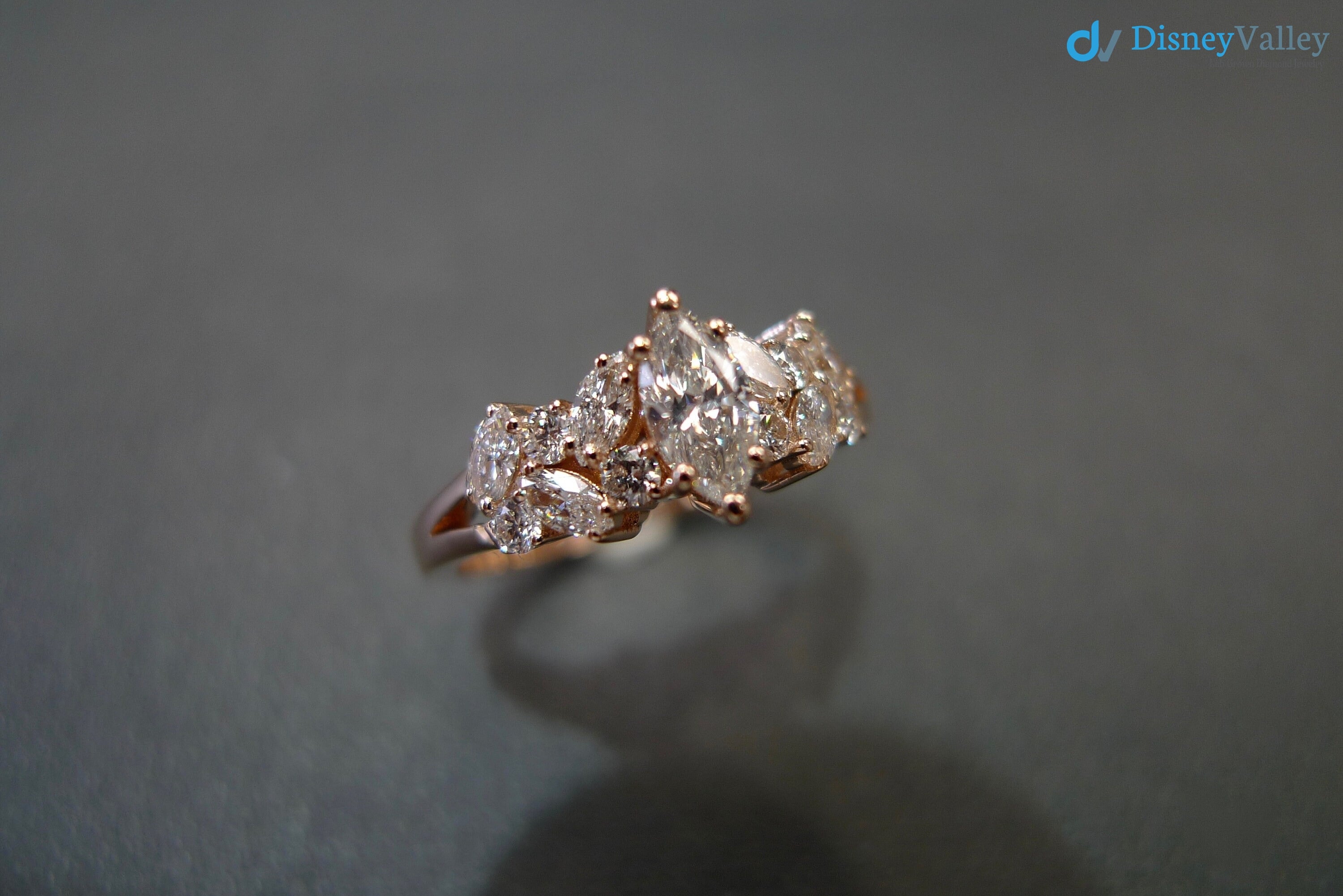 Marquise Diamond Unique Engagement Ring in Solid Rose Gold - DisneyValley 