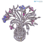 Vintage art deco Ruby Sapphire Diamond silver Flower Basket Brooch