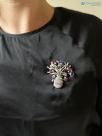 Vintage art deco Ruby Sapphire Diamond silver Flower Basket Brooch