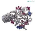 Vintage art deco Ruby Sapphire Diamond silver Flower Basket Brooch