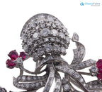 Vintage art deco Ruby Sapphire Diamond silver Flower Basket Brooch
