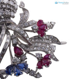 Vintage art deco Ruby Sapphire Diamond silver Flower Basket Brooch