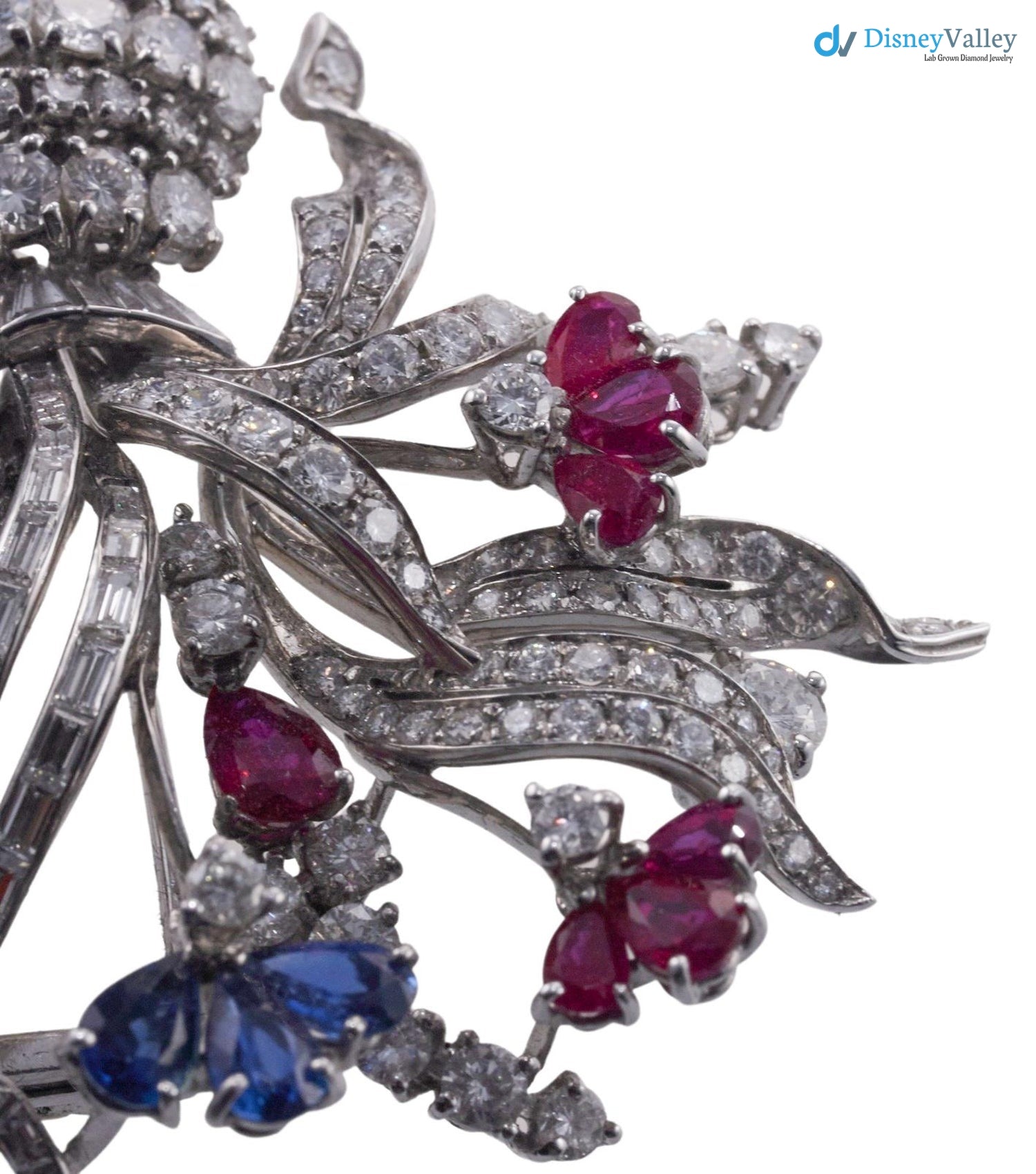 Vintage art deco Ruby Sapphire Diamond silver Flower Basket Brooch