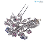 Vintage art deco Ruby Sapphire Diamond silver Flower Basket Brooch