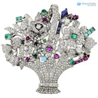 Edwardian flower basket with ruby and sapphire diamond brooch