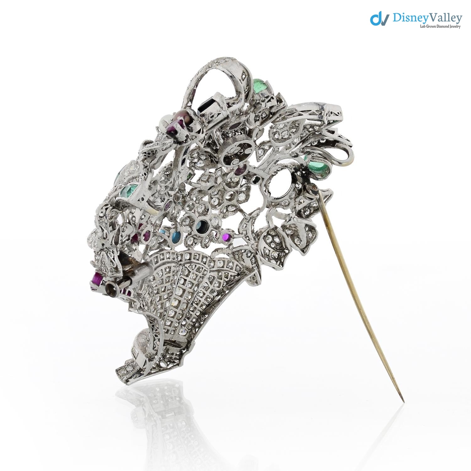 Edwardian flower basket with ruby and sapphire diamond brooch