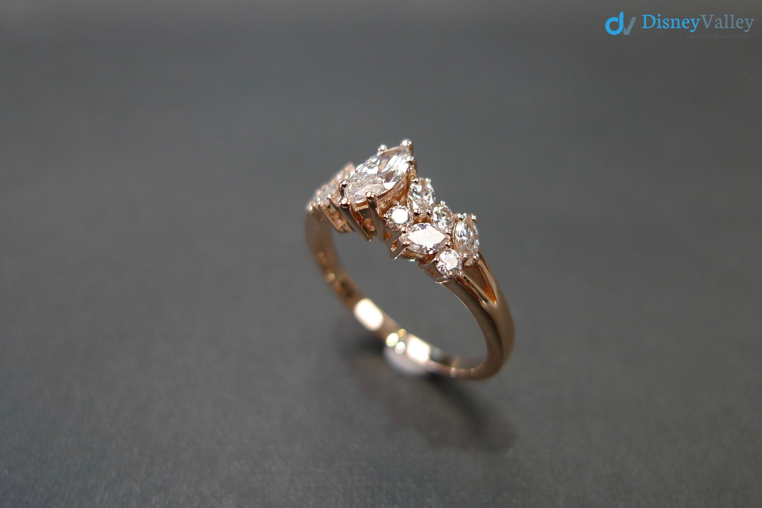 Marquise Diamond Unique Engagement Ring in Solid Rose Gold - DisneyValley 