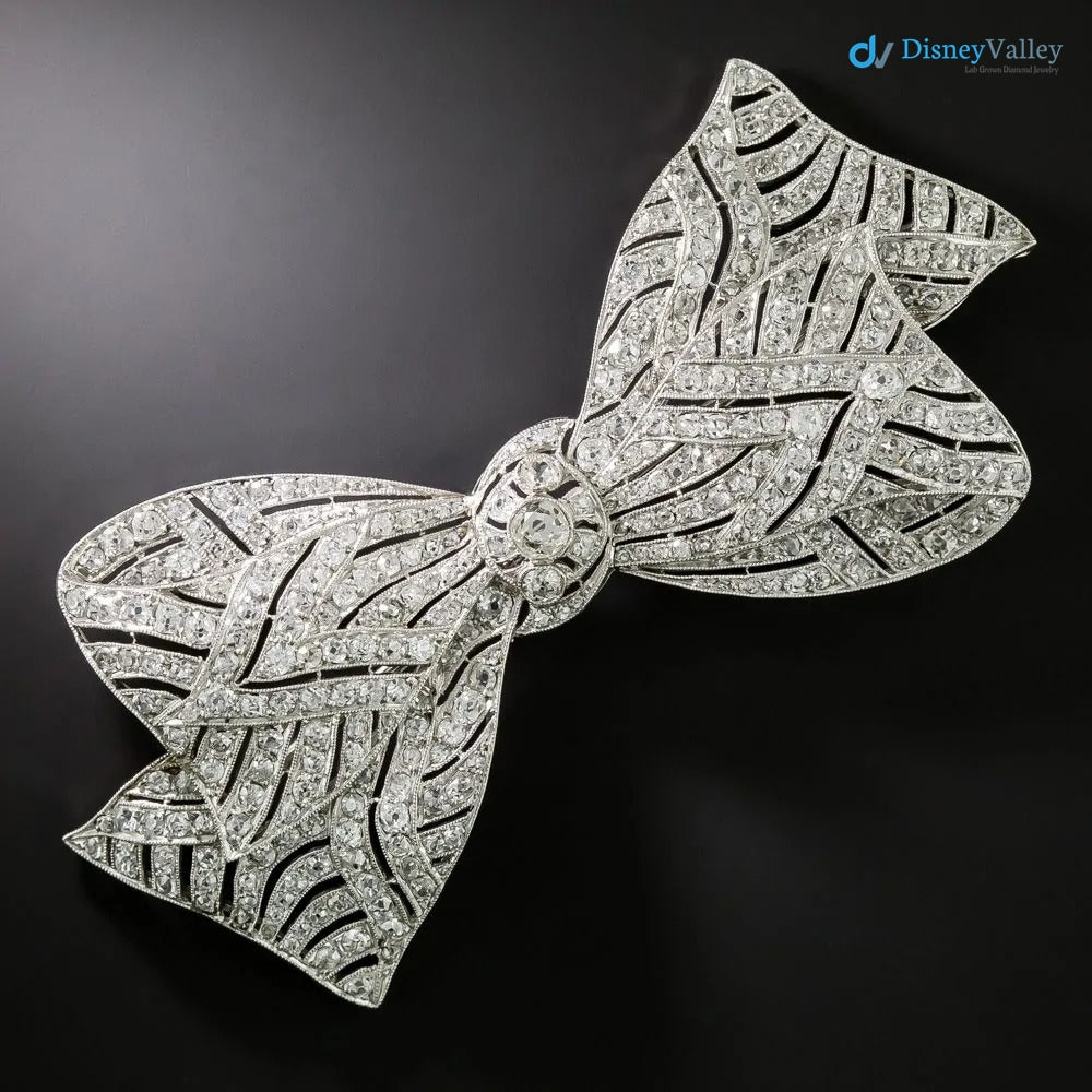 Large French Belle Round Diamond 925 sterling silver Bow Brooch
