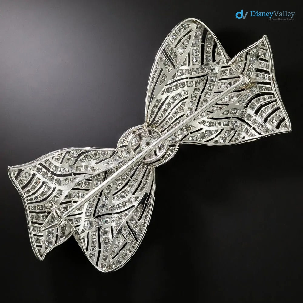 Large French Belle Round Diamond 925 sterling silver Bow Brooch