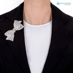 Large French Belle Round Diamond 925 sterling silver Bow Brooch