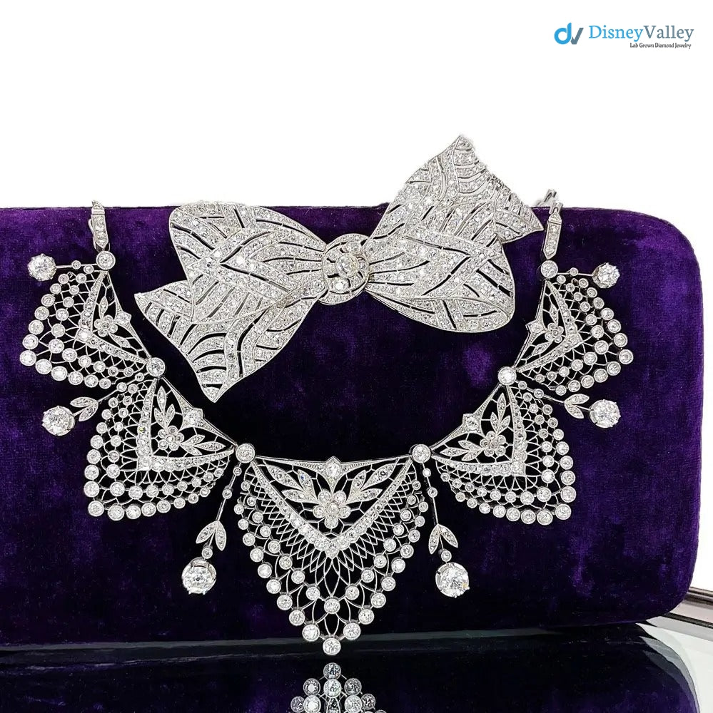 Large French Belle Round Diamond 925 sterling silver Bow Brooch