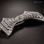 Art Deco Diamond and Calibre Sapphire 925 sterling silver Bow Pin