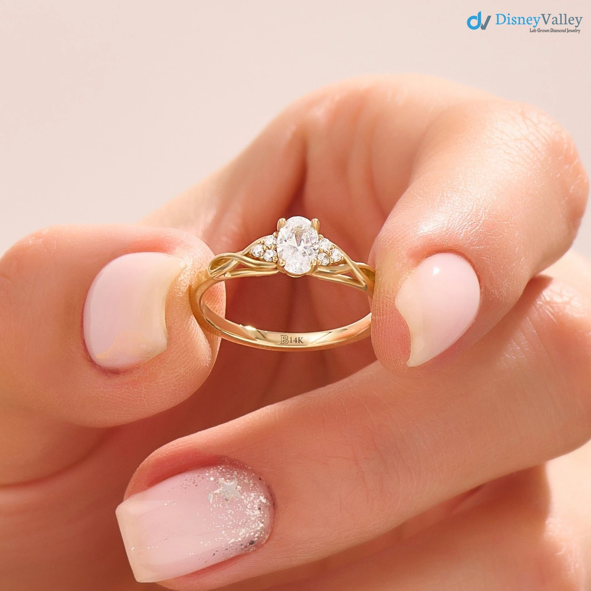 Women's Gold Oval Minimalist Solitaire Ring Simple Proposal Engagement Ring - DisneyValley 