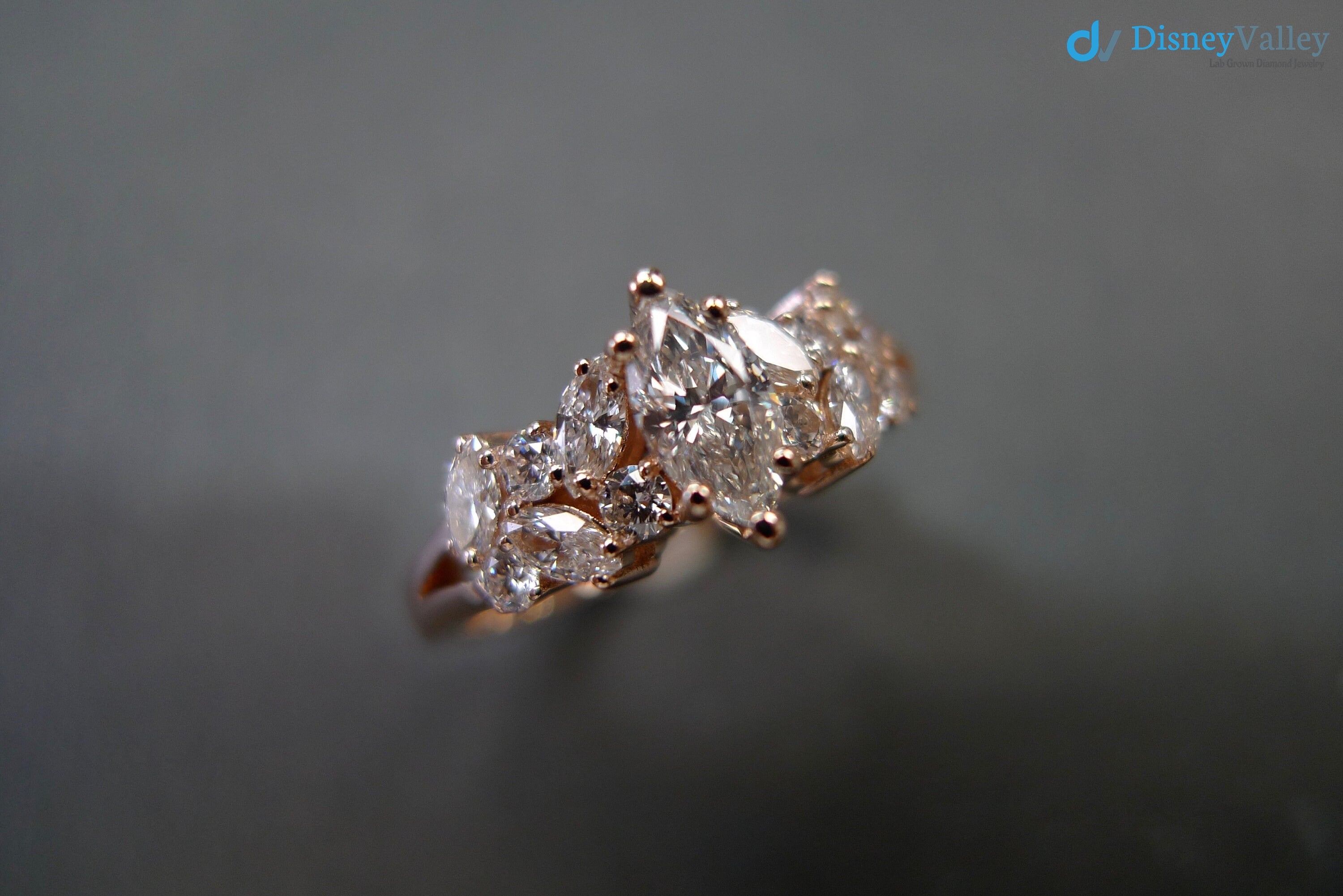 Marquise Diamond Unique Engagement Ring in Solid Rose Gold - DisneyValley 