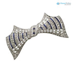 Art Deco Diamond and Calibre Sapphire 925 sterling silver Bow Pin