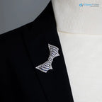 Art Deco Diamond and Calibre Sapphire 925 sterling silver Bow Pin