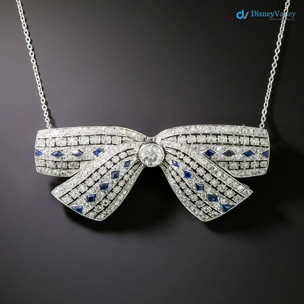 Art Deco Diamond and Sapphire Bow Pendant/Brooch