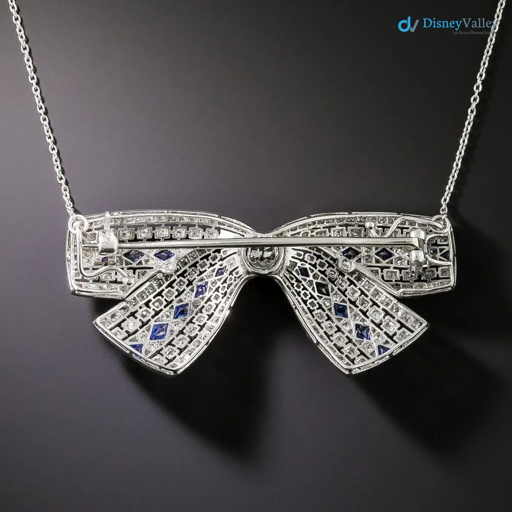 Art Deco Diamond and Sapphire Bow Pendant/Brooch