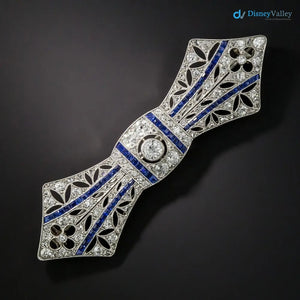 French Art Deco Diamond and Sapphire Bow Brooch