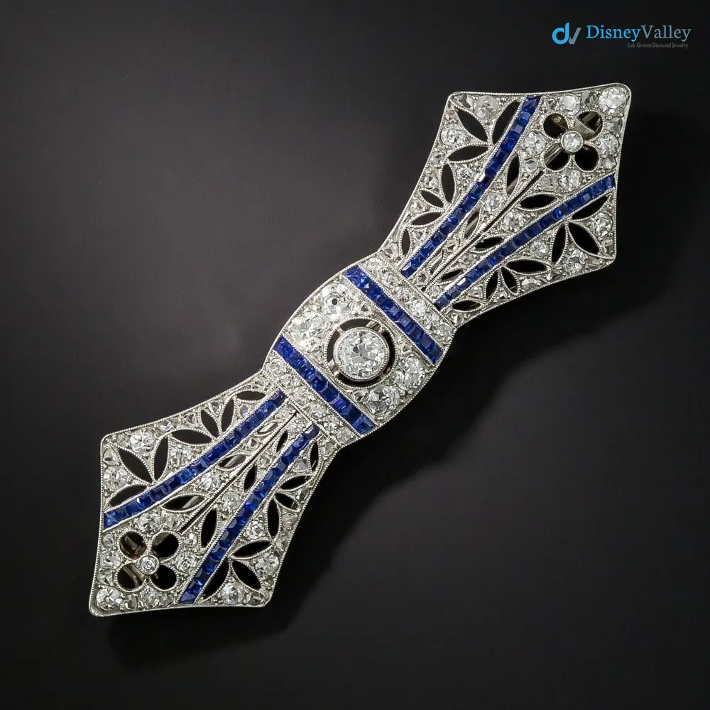 French Art Deco Diamond and Sapphire Bow Brooch
