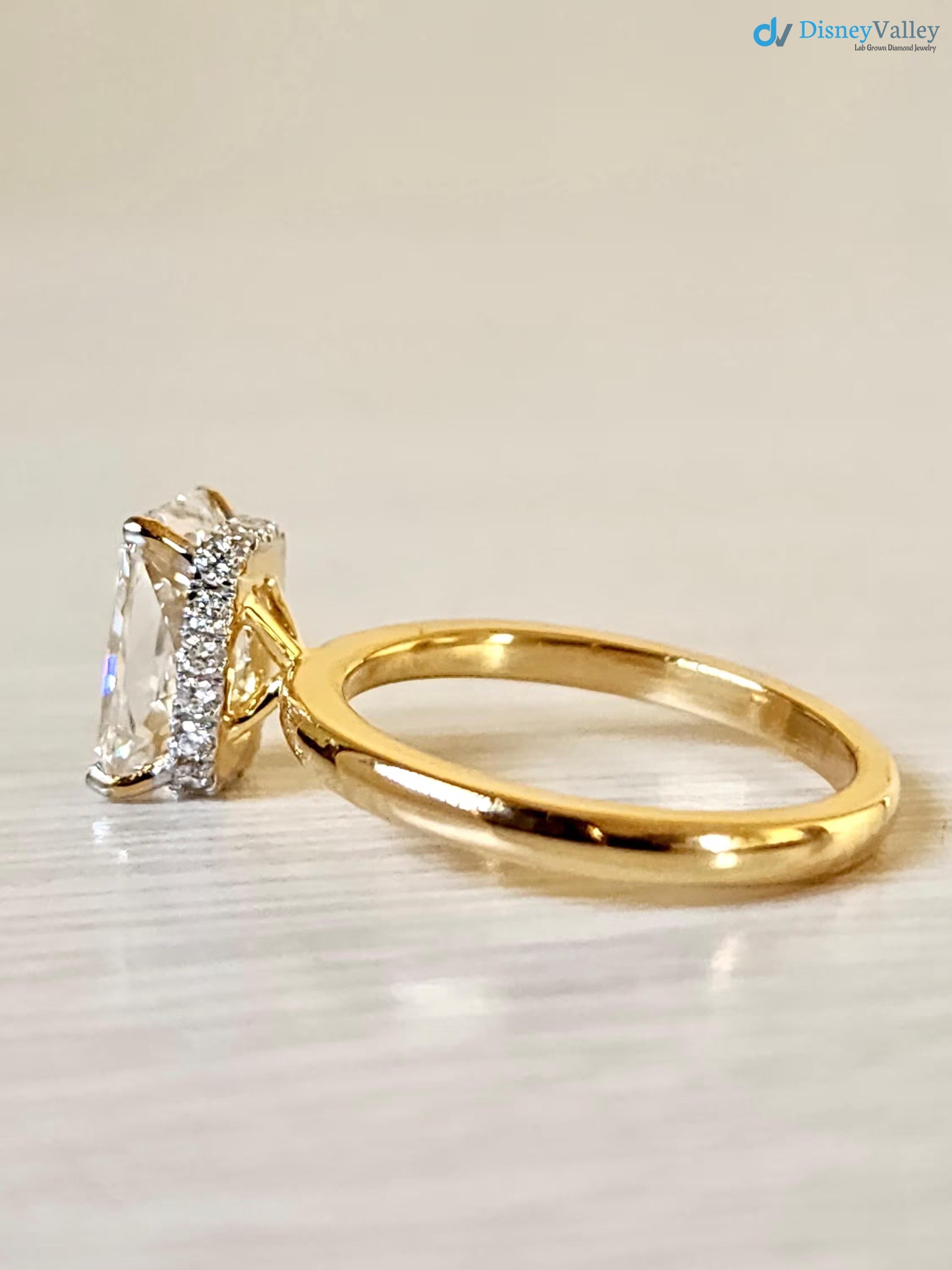 3 CT Radiant Cut Lab Grown Diamond Hidden Halo Solitaire Engagement Ring - DisneyValley 