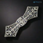 French Art Deco Diamond and Sapphire Bow Brooch