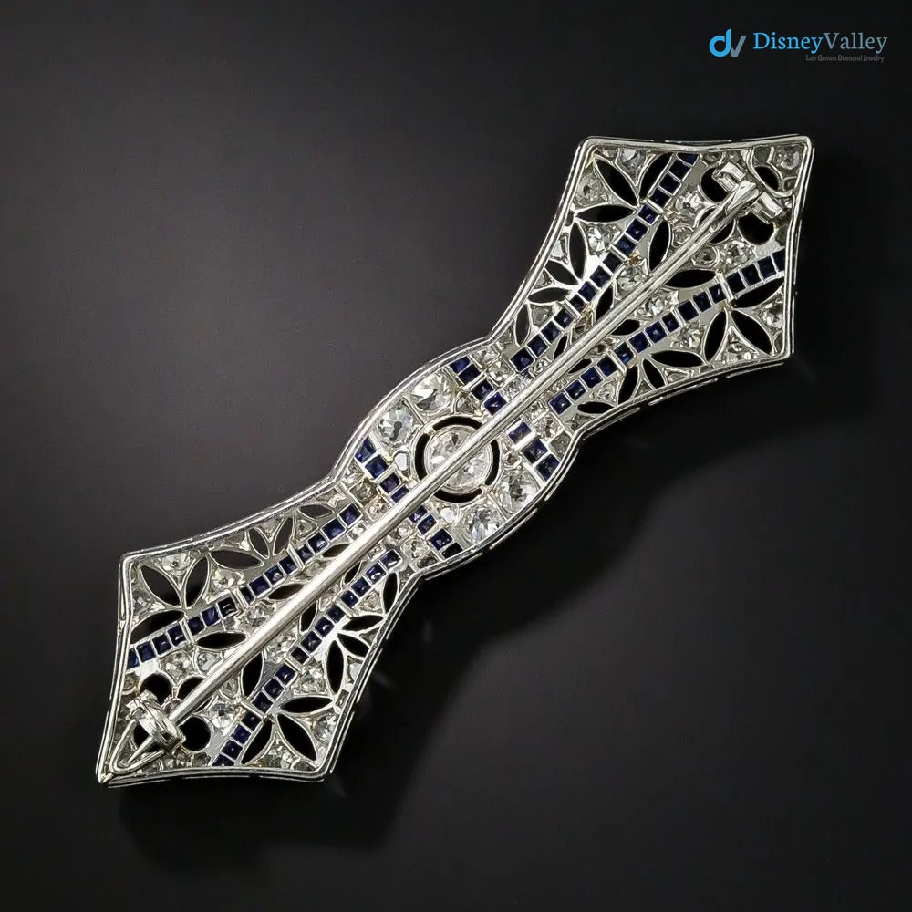 French Art Deco Diamond and Sapphire Bow Brooch