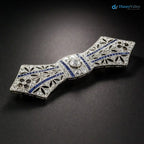 French Art Deco Diamond and Sapphire Bow Brooch