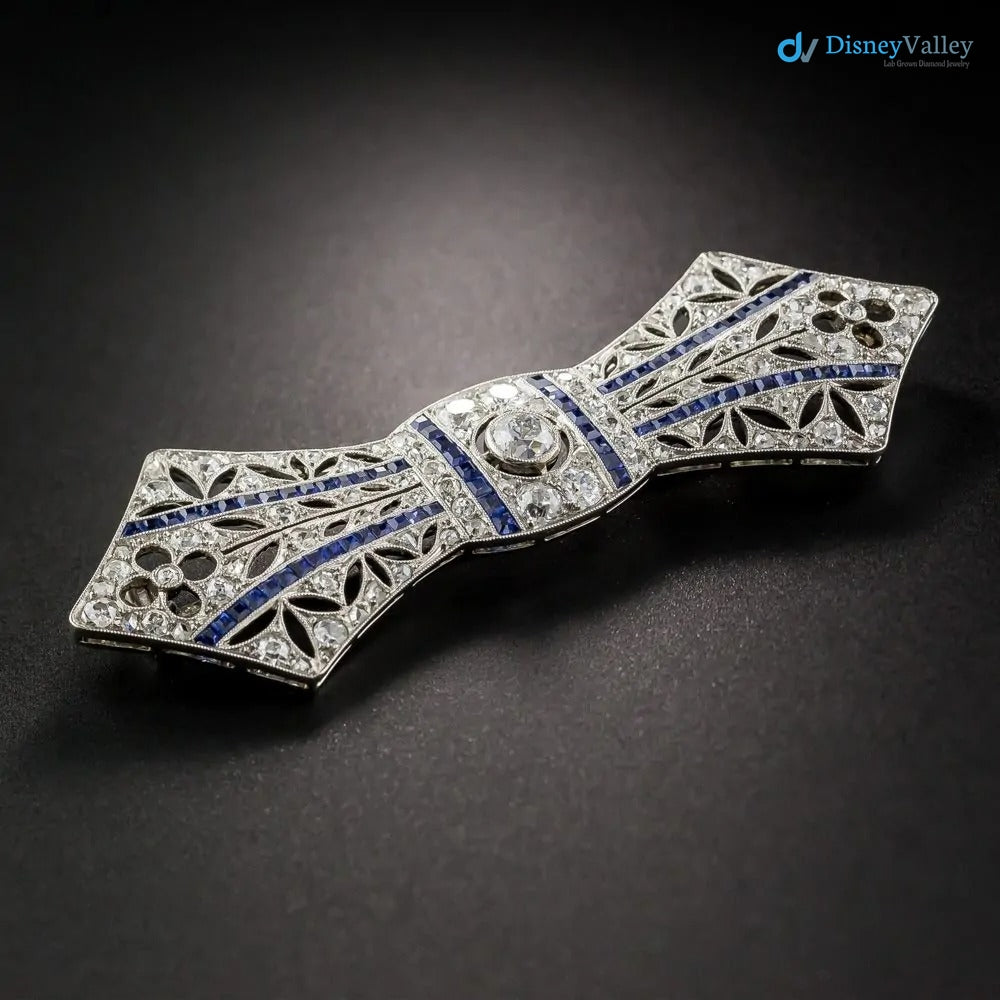 French Art Deco Diamond and Sapphire Bow Brooch